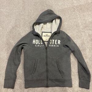 Y2K 00s Hollister Co. California Grey Sherpa Lined Zip Up Hoodie XL